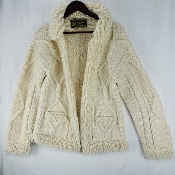 Boho Fisherman Core Milma’s Crafts Women's Large Llama Wool Zip Jacket Ecuador - Picture 3 of 7